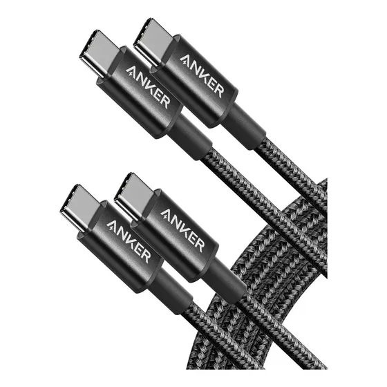 Cabo Usb Tipo C para Tipo C Anker (1,8m, Kit com 2), 60w PD Carga Súper Rápida, Cor Preta, para iPhone, Samsung, Motorola, Xiaomi, MacBook, HP, Dell, Google e outros dispositivos com porta USB‑C