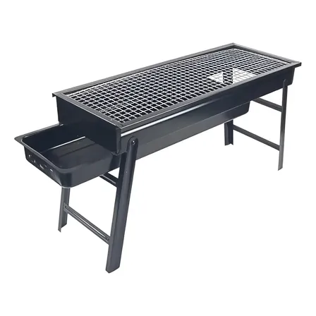 Churrasqueira Portátil A Carvão 60x22cm Grelha Inox Compacta Cor Preto