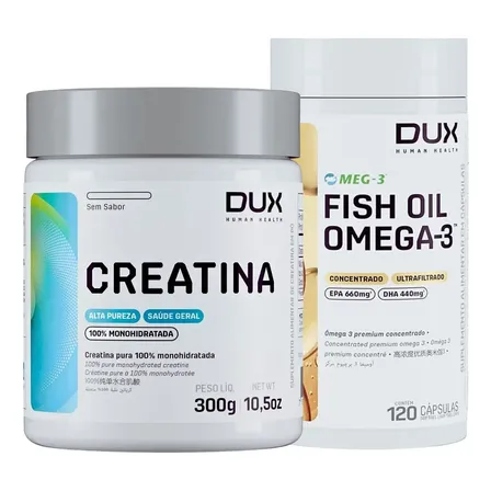 Combo Creatina Dux Nutrition 300g + Fish Oil 120 Caps Omega3 Sem Sabor