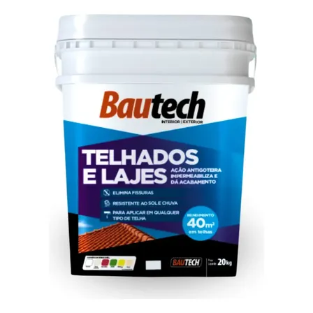 Bautech Telhados E Lajes 20kg Manta Liquida Telhas Acabamento Fosco Cor Branco