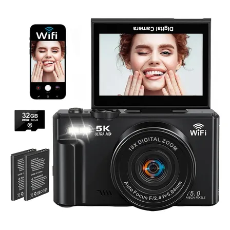 Câmera Digital Câmera Compacta Acrensly Dc080 75 Mpx Wi-fi, Com Tela Flip Para Vlog E 2 Baterias Cartão 32gb Preto