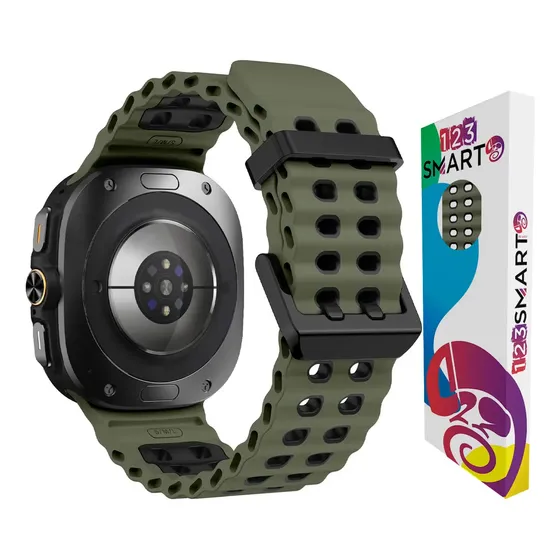 123smart Pulseira De Silicone Esportiva Para Samsung Galaxy Watch Ultra 1 E 2 47mm Sm-l700 Sm-l705 L710 L715 Cor Verde Militar Com Preto Verde E Preto 2.2 Cm