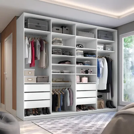 Guarda-roupa Closet Casal 100% Mdf Bp 277,7cm branco Rr Móveis Sion