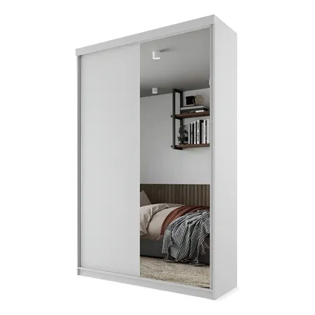 Guarda-roupa Solteiro MDF Branco 2 Portas Correr c/ Espelho Rr Móveis