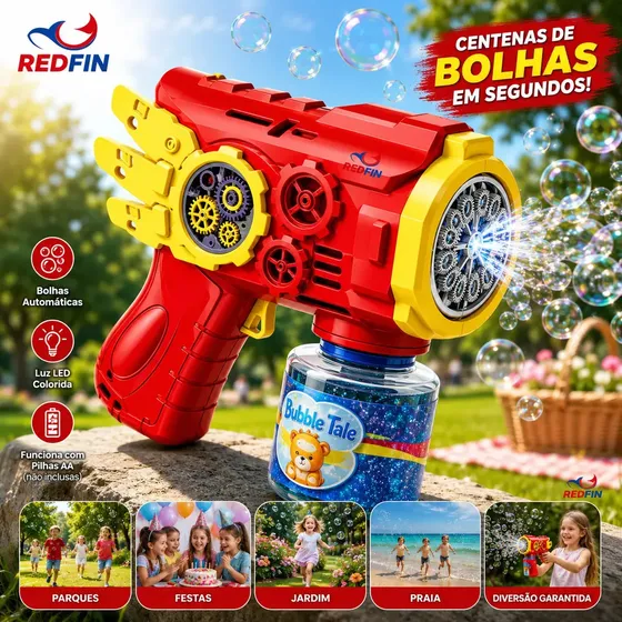 Pistola Lança Bolhas Automática Redfin com Luz Vermelha