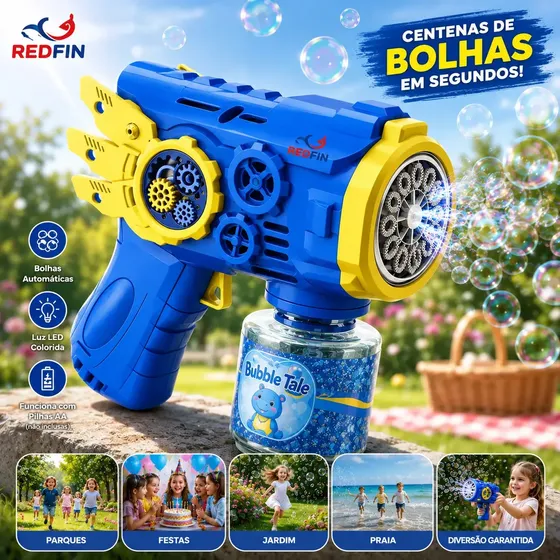 Brinquedo pistola lança bolha sabão Maquina Bolha De Sabão Automática sopra bolhas gigante big bolinha fazedor de bolhas de sabao C/ Luz Cor Azul - Marca Redfin