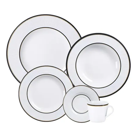 Aparelho Jantar Tramontina Sienna 20 Peças Porcelana Branco Com Preto Liso