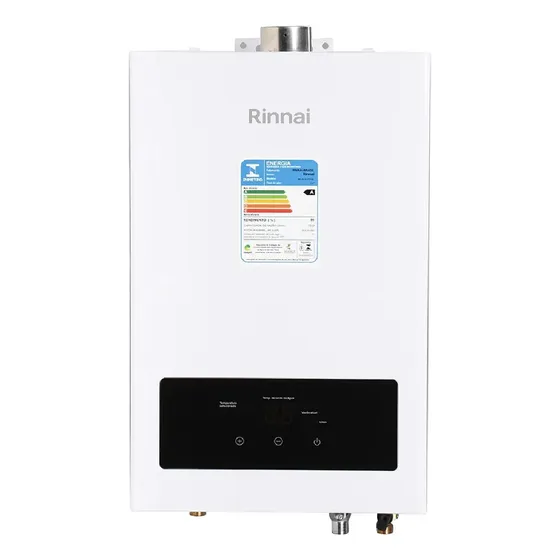 Aquecedor A Gás Digital Rinnai E15 Glp 15l Touchscreen Exaustão Forçada Branco