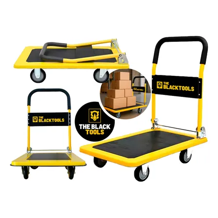 Carrinho de carga transporte plataforma multiuso aba dobrável capacidade 150kg aço Tcm-150 The Black Tools cor pero e amarelo
