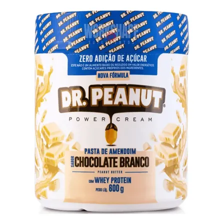 Pasta De Amendoin Dr Peanut Power Cream Whey Protein 600g Sabor Chocolate Branco