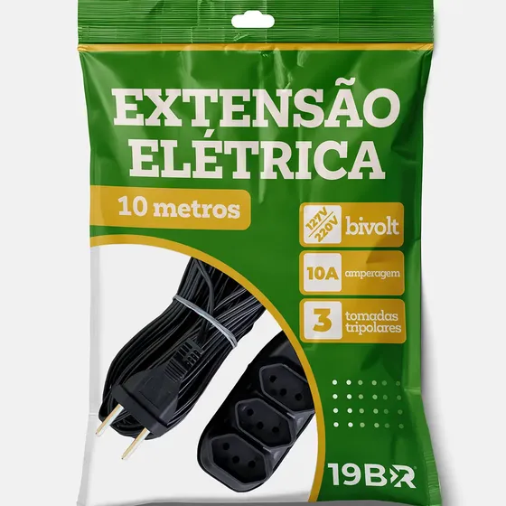 Extensão Elétrica Parosflux de 10 m com 3 Tomadas Bivolt Preta