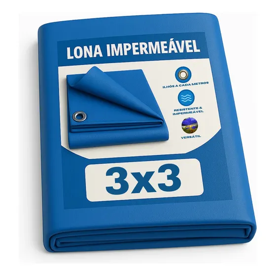 Lona 3x3 Mts Plástica Impermeável Azul Carreteiro Telhados Piscina Multi Uso 75g/m Bravvi