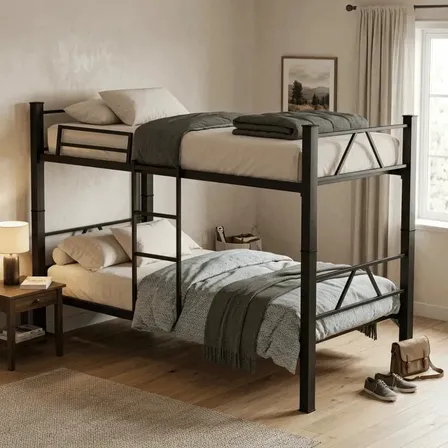 Cama Beliche Solteiro Klm Aço Reforçado Tubular Cor Preto Beliche Rubi
