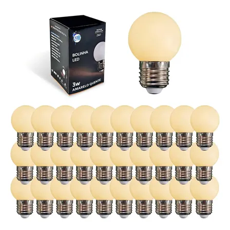 30x Lâmpada Led Bolinha 3w 3000k Quente Festão Varal Bivolt Branco-quente