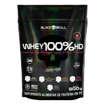 Whey Protein 3w Black Skull 900g Refil 100% Hd Concentrado Sabor Baunilha