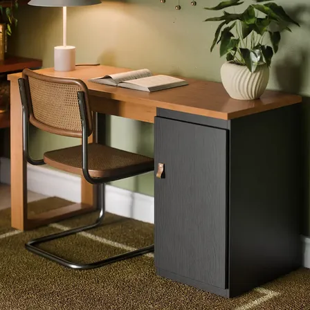 Escrivaninha Paris Mesa Home Office De Escritório Para Notebook Computador Pc Com Prateleira E Porta Cor Preto Canela Canela/preto