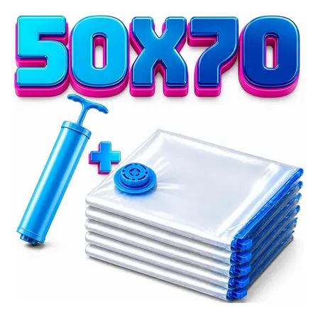 Kit 5 Sacos A Vácuo Ak Acessórios 70x50 Cm Com Bomba De Sucção Para Roupas
