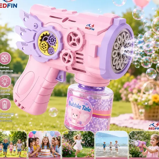 Brinquedo pistola lança bolha sabão Maquina Bolha De Sabão Automática sopra bolhas gigante big bolinha fazedor de bolhas de sabao C/ Luz Cor Rosa - Marca Redfin