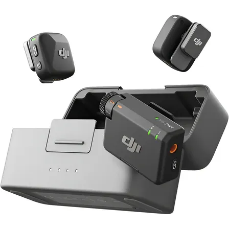 Microfone Sem Fio Dji Mic Mini Dois Transmissores Um Receptor Estojo De Carga Compacto Profissional Preto