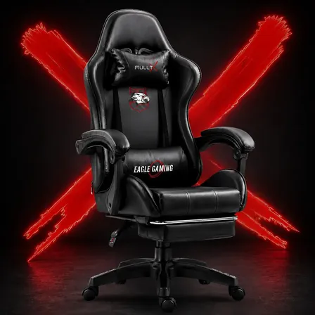 Cadeira Gamer Escritório Com Apoio Para Os Pés Grande Confortavel E Ergonômica Cor Preto Marca Mulltx Gaming Tecido, Corino E Espuma