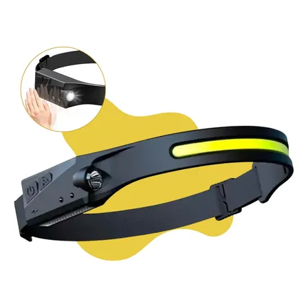 Lanterna De Cabeça Led Recarregável Usb Para Pesca E Camping Com Sensor Branco Preto