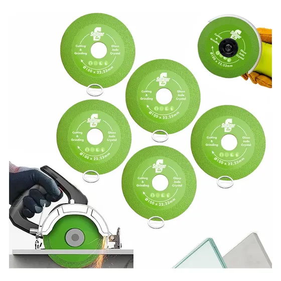 5 Discos Para Cortar Vidro Piso Cerâmica Espelho Acabamento em Porcelanato Disco De 100mm 22mm Com Brinde Anel De Redução Para 20mm Smarter Tools ST-DC01 Verde