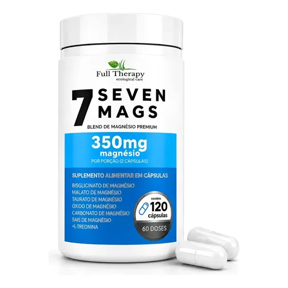 Magnésio 7 Mags Full Therapy 120 Cápsulas Bisglicinato, Malato, Taurato, Carbonato, Oxido, Ascorbato, Sais + L-Treonina