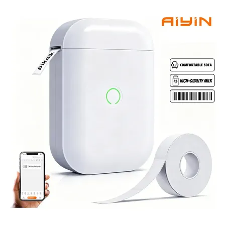 Aiyin Impressora De Etiquetas Portátil Bluetooth + 1 Rolo Papel 203dpi 1500mah Etiqueta Impressora Etiqueta Portátil Mini Impressora Compatível Android E Ios Home Escritório Escola Supermercado Branco
