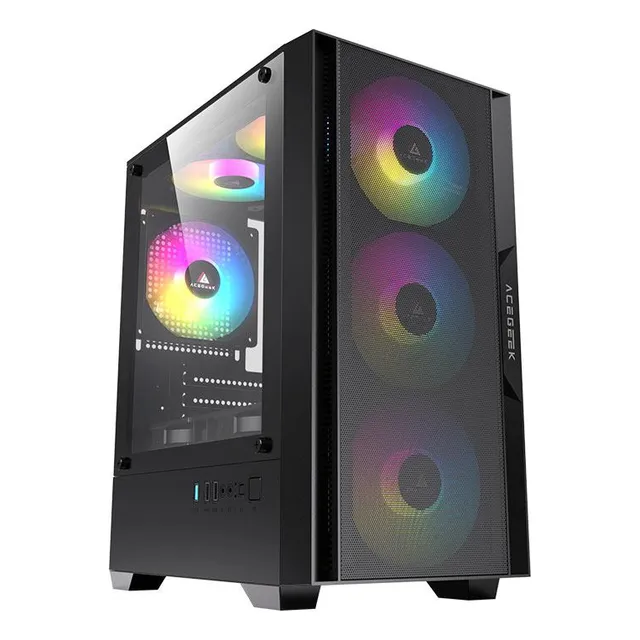 Gabinete Gamer Acegeek Stratus Mesh Preto Mid-tower Com Lateral De Vidro