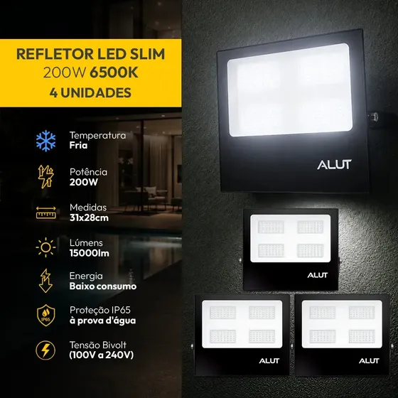 Kit 4 Refletor Led 200w 6500k Branco Frio 110v/220v Bivolt a prova d'água Alut Cod: ALUT000702-4 Alut By Avant