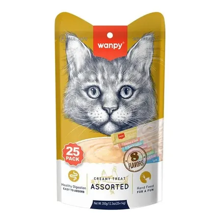 Petisco Gatos Wanpy Truly Creamy Sabores Variados Com 25un