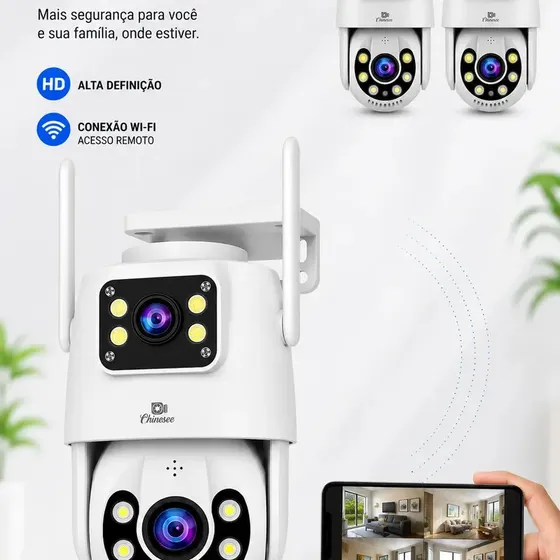 Câmera De Segurança Wi-fi Externa Interna Lente Dupla Giratória Smart Ip Prova D'água Visão Noturna Infravermelho Hd App Yoosee Chinesee