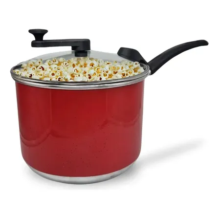 Panela Pipoca Pipoqueira N°20 Preto Liso Com Tampa De Vidro Cor Vermelho