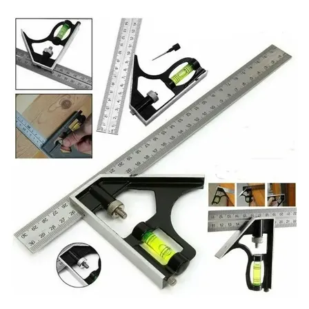Esquadro Combinado Inox C/ Nivel Regua 300mm 12 Polegadas Prateado