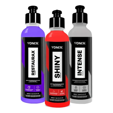 Kit Proteção Automotiva Vonixx Shiny Restaurax Intense 240ml Pneus E Plásticos