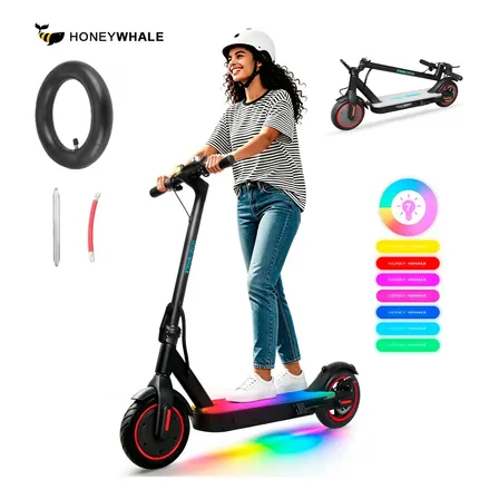 Honeywhale S2 Patinete Elétrico Dobrável Para Adultos, 500w Scooter Eletrica, Velocidade Máxima De 30km/h, Autonomia De 20km, Bateria (36v, 6.6ah), Pedais Iluminados Em 7 Cores Honey Whale Preto