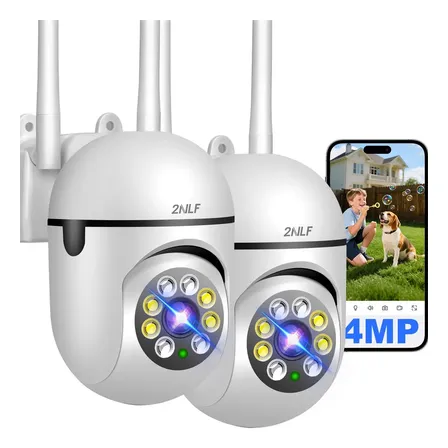 2 Un Câmera De Segurança Wifi 4mp Ultra Hd Câmera De Vigilância Com Alarme Foco 360° Visão Noturna Em Cores Branco