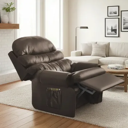 Poltrona Do Papai Sofisticada Confortável Reclinável Cor Marrom-escuro Material Do Estofamento Corino Top Sofas