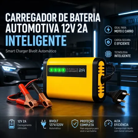 Carregador De Bateria Earman Automotivo Inteligente Bivolt 12v 2a Para Carro E Moto