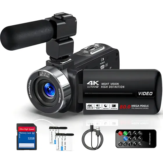 Câmera Filmadora Acrensly 4K com Visão Noturna e Cartão SD 32GB