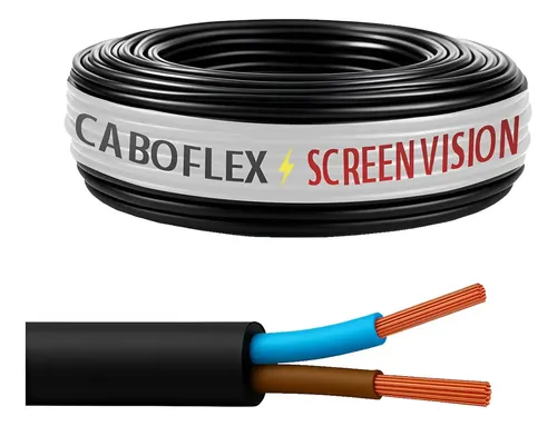 Fio Cabo Pp 4mm Flexivel 2x4mm 2 Vias Rolo 100 Metros Para Extensão Cor Preto Marca Screen Vision