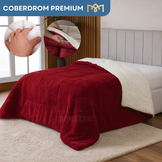 Coberdrom Casal Queen Dupla Face Sherpa Cobertor Super Macio Toque Aveludado Confortável Luxo Cor Vermelho Premium Liso