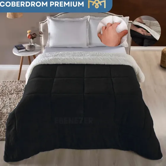 Coberdrom Cobertor Sherpa Casal Queen Inverno Dupla Face Toque Aveludado Macio E Confortável Hotel Luxo Cor Preto