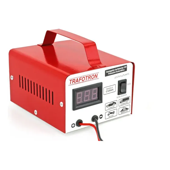 Carregador De Bateria Automotivo Trafotron Cv5 Para Carro E Moto 12v 5a, Com Voltímetro Digital E Carga Flutuante