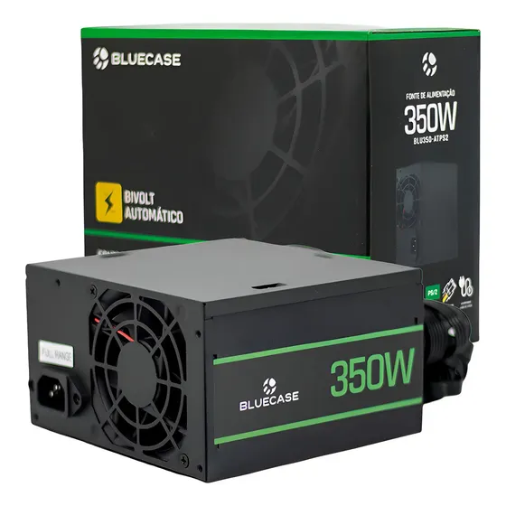 Fonte Atx 350w Real C/ Cabo Automático 8 Pinos 4+4 Preto
