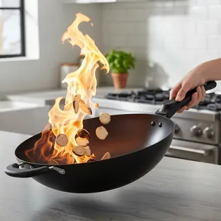 Frigideira Antiaderente Indução de Alumínio Preta 34 cm Grande Wok para os Fogões Gás Elétrico Indução Vitrocerâmico