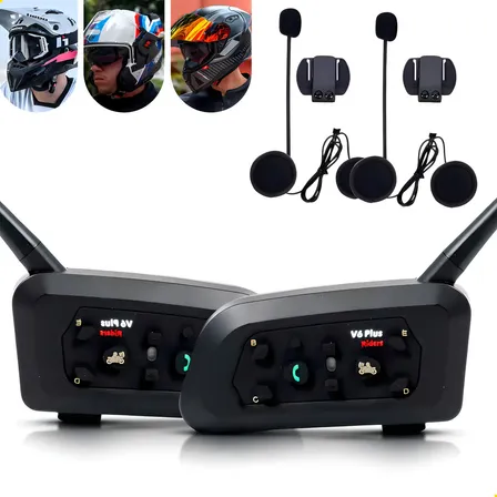 Intercomunicador V6 Plus Bluetooth 5.2 Capacete Moto Par 2un