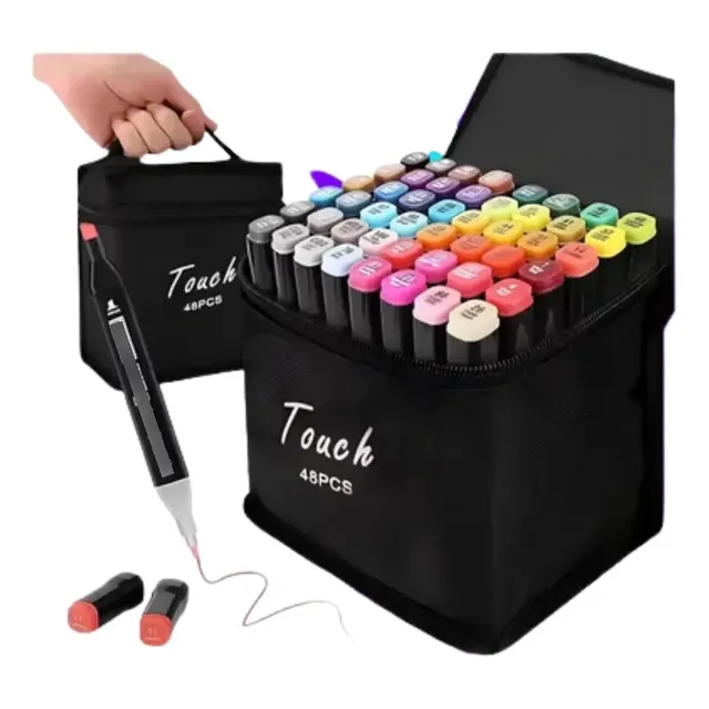 Kit Estojo Touch Canetas Ponta Dupla 48 Cores P/ Colorir