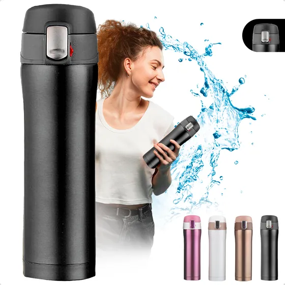 Garrafa Térmica 500ml Bebidas Quentes E Frias Cor Preto Portátil Isolamento De Aço Inoxidável 304 Térmico Antiderrapante