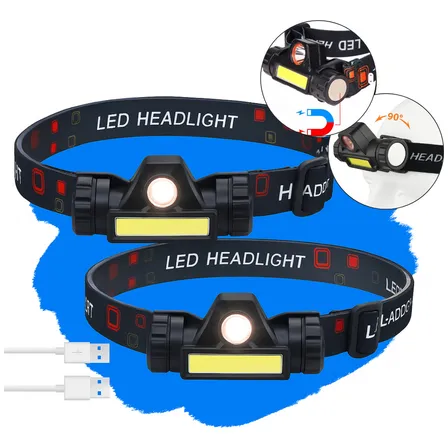 Kit com 2 Lanternas de Cabeça LED Recarregável USB para Camping e Pesca